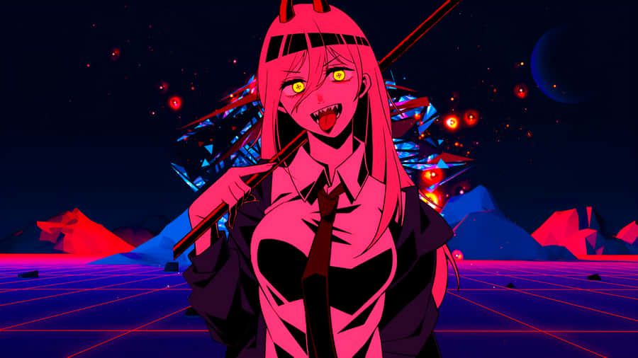 Chainsaw Man Power Neon Nightmare Wallpaper