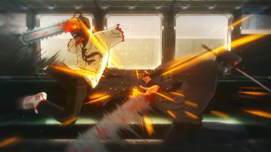 Chainsaw Manvs Katana Man Action Scene Wallpaper