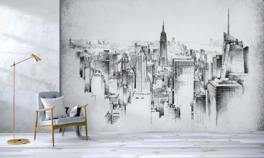 Charcoal Drawing Of A Serene Nature Landscape Wallpaper