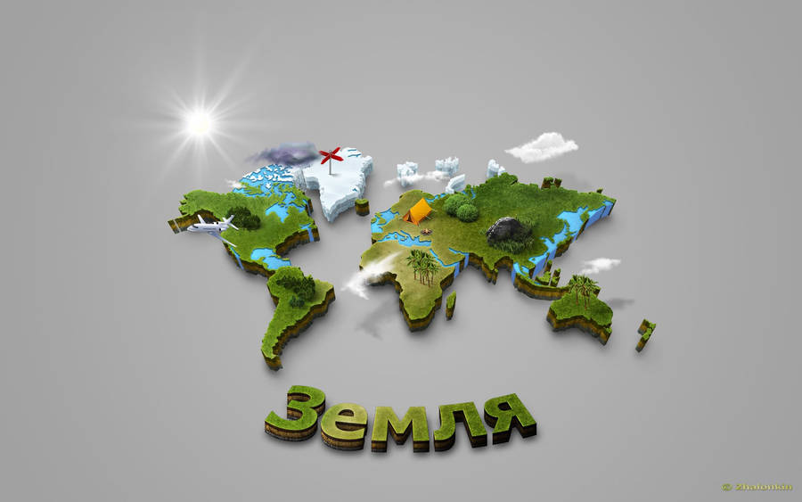 Charming 3d Land World Map Illustration Wallpaper
