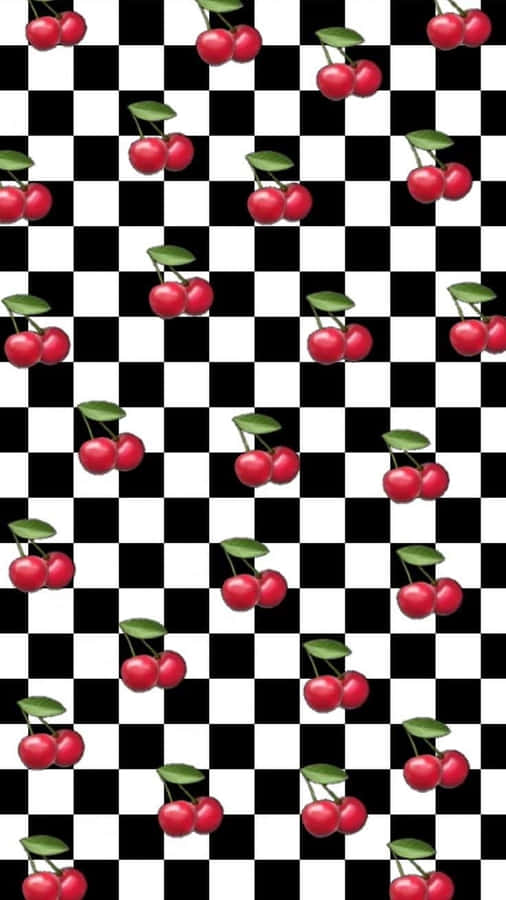 Checkered Cherries Pattern Wallpaper