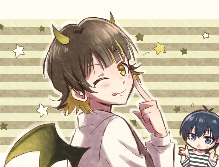 Cheerful Anime Character With Horns Wallpaper