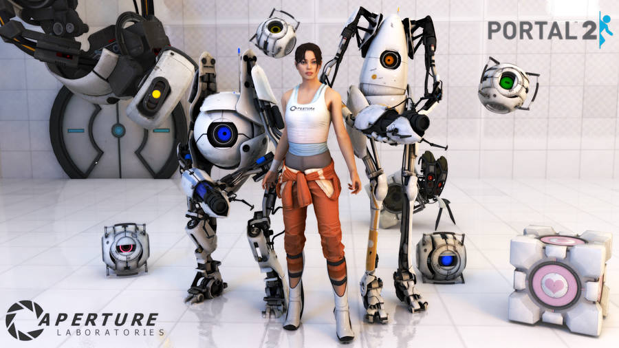 Chell Portal 2 Dual Screen Wallpaper
