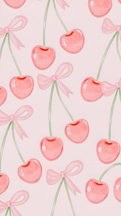 Cherries With Cute Bows Wallpaper