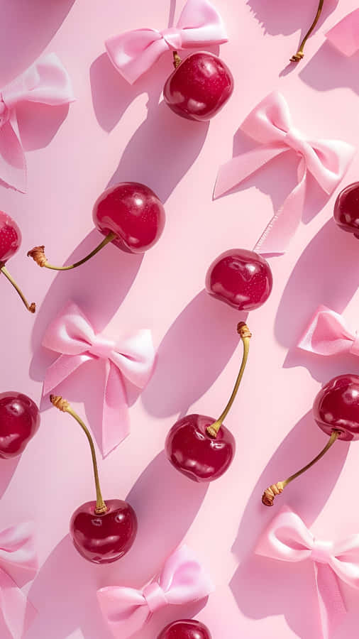 Cherries With Pink Bows Wallpaper
