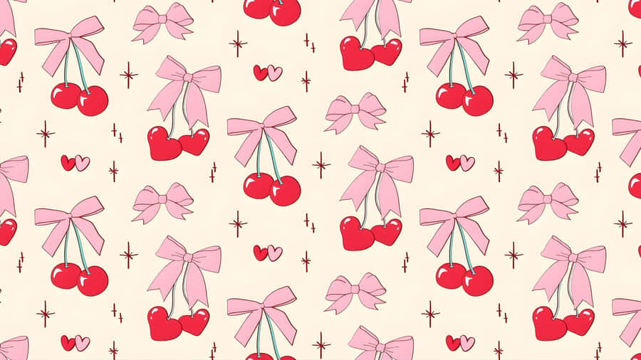Cherry And Bow Pattern Wallpaper
