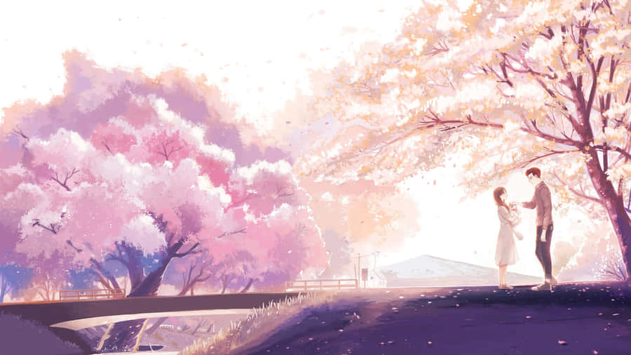 Cherry Blossom Anime Romance Wallpaper