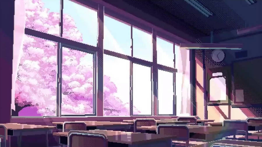 Cherry Blossoms And Anime Classroom Wallpaper