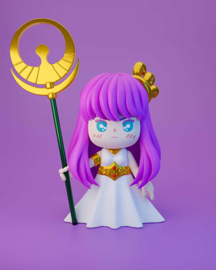 Chibi Athena Figure Purple Background Wallpaper