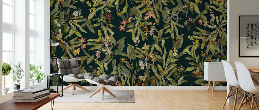 Chic Dark Green Wallpaper With Plants Wallpaper