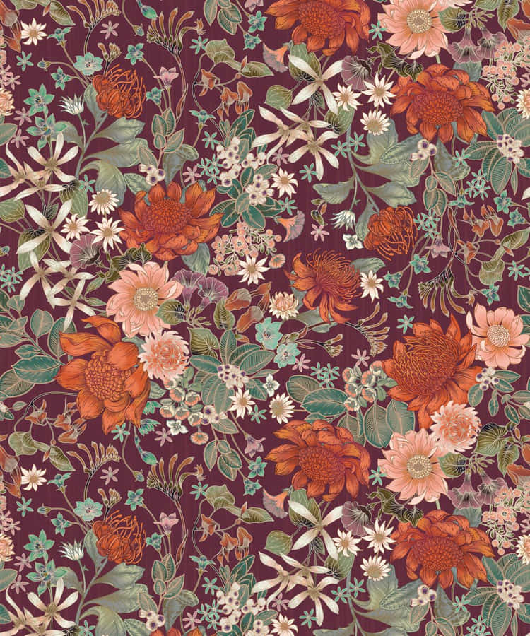 Chic Flower Garden On Red Background Wallpaper