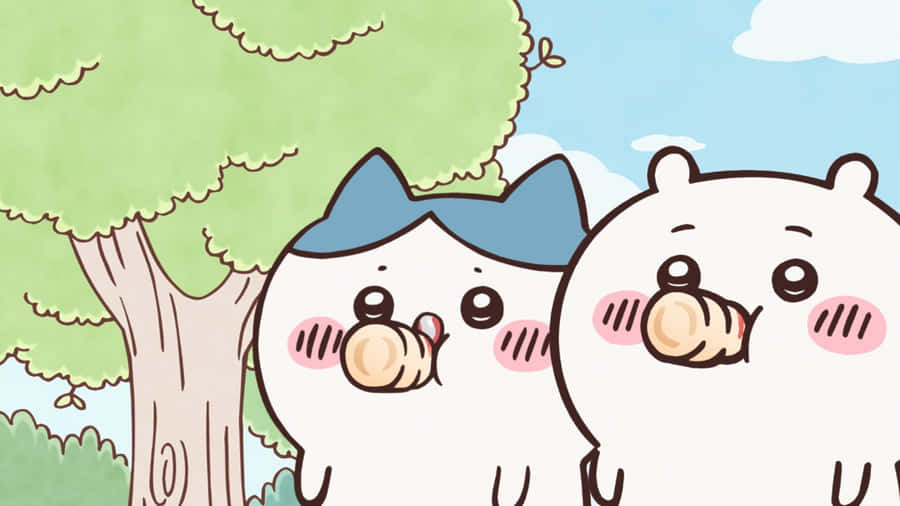 Chiikawa Characters Enjoying Snacks Wallpaper