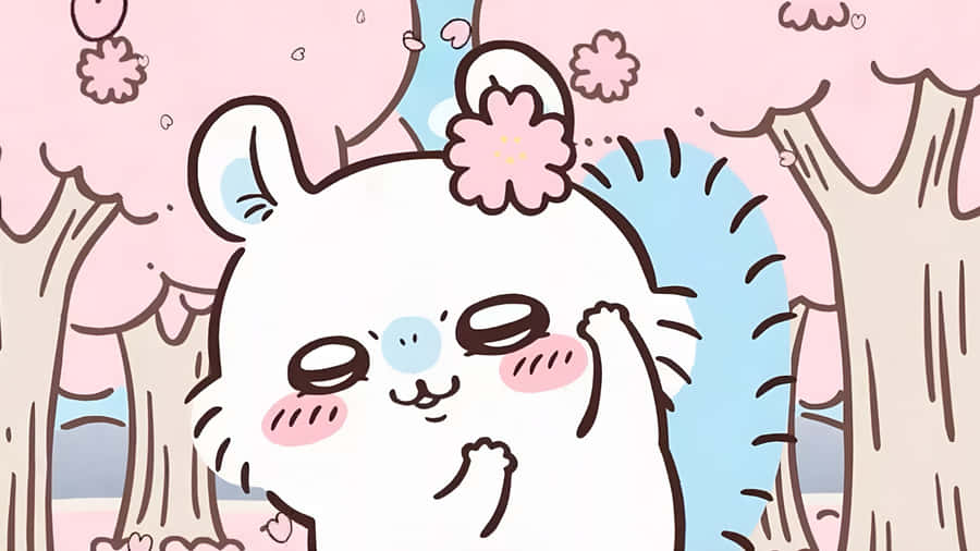 Chiikawa Enjoying Cherry Blossoms Wallpaper
