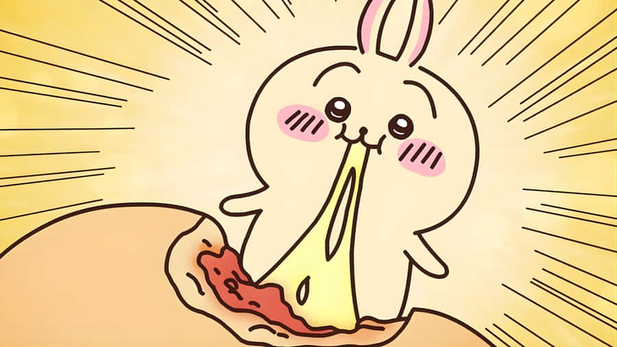 Chiikawa Enjoying Pizza Wallpaper