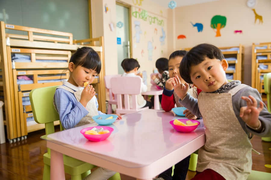 Children Eating Healthy Mealsat Preschool Wallpaper