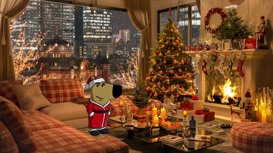 Chill Guy Christmas Cozy Living Room Wallpaper