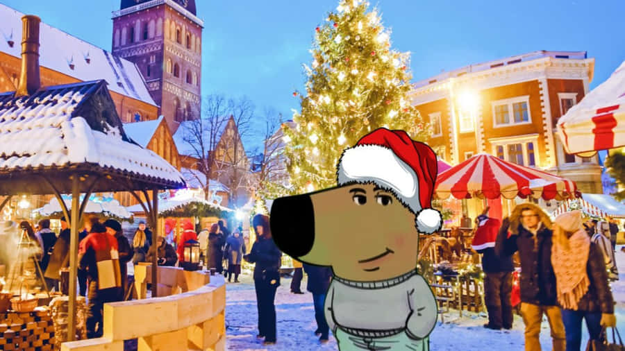 Chill Guy Christmas Market Wallpaper