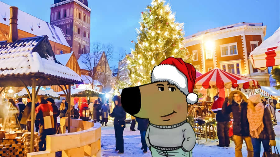 Chill Guy Christmas Market Wallpaper