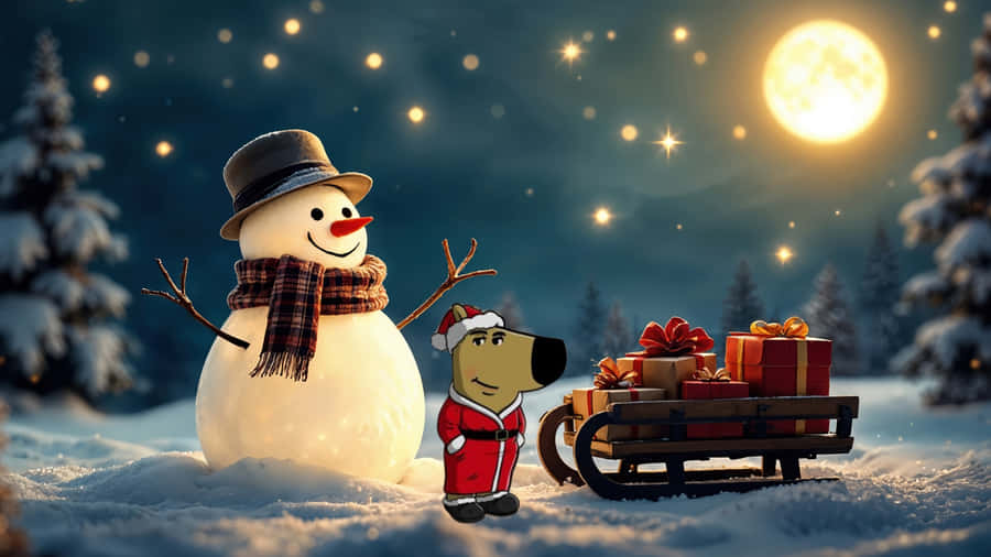 Chill Guy Christmas Night Wallpaper