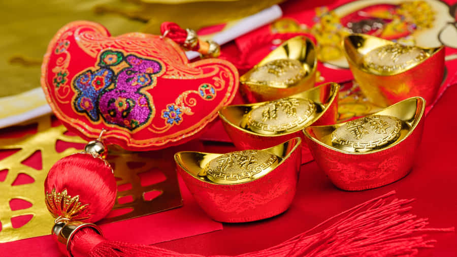 Chinese Gold Ingots For Wealth Wallpaper