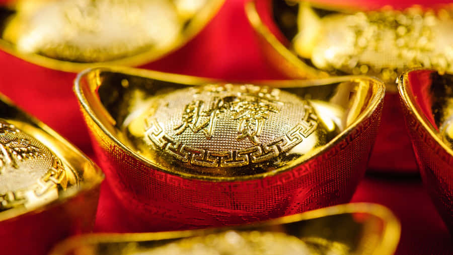 Chinese Gold Ingots Wealth Symbol Wallpaper