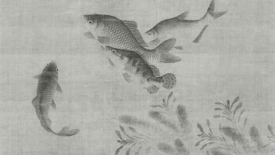 Chinese Watercolor Fish Art Wallpaper