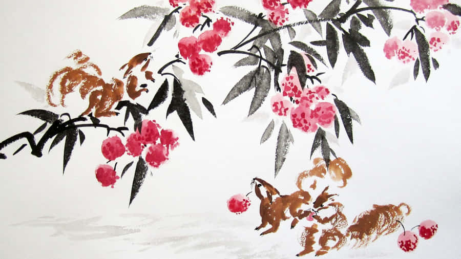 Chinese Watercolor Floral Art Wallpaper
