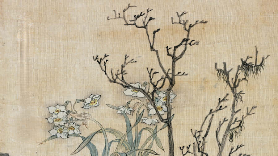 Chinese Watercolor Floral Art Wallpaper