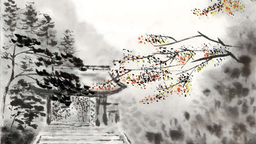 Chinese Watercolor Landscape Painting Wallpaper