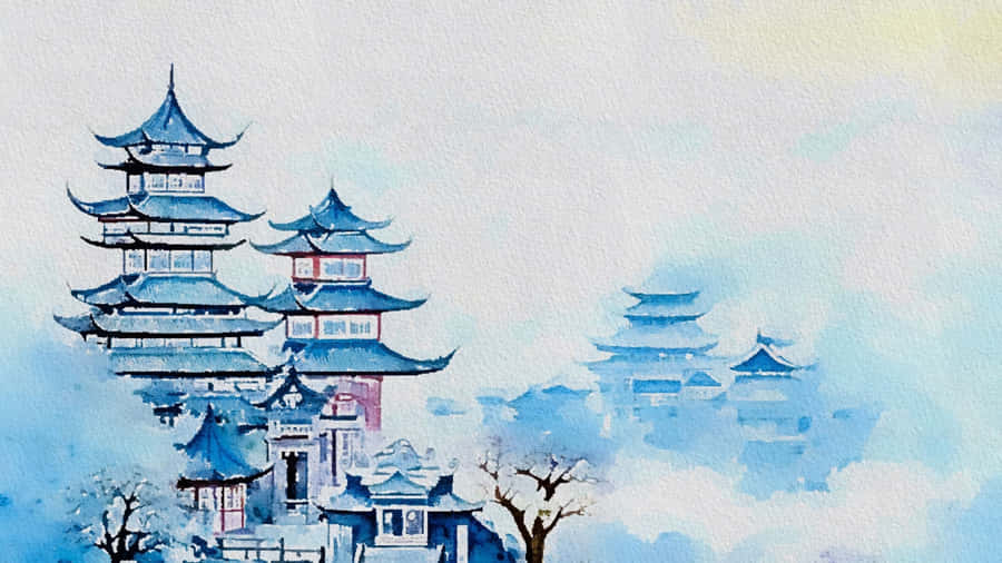 Chinese Watercolor Landscape Painting Wallpaper