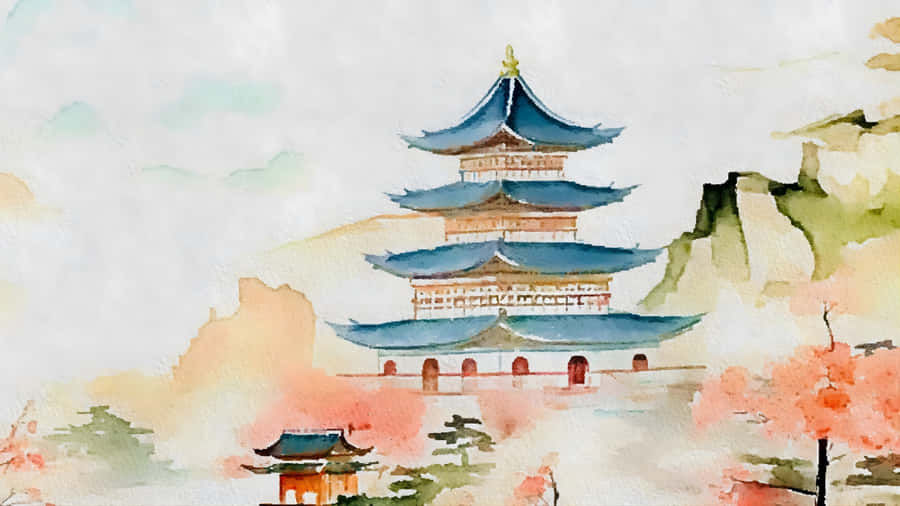 Chinese Watercolor Pagoda Art Wallpaper