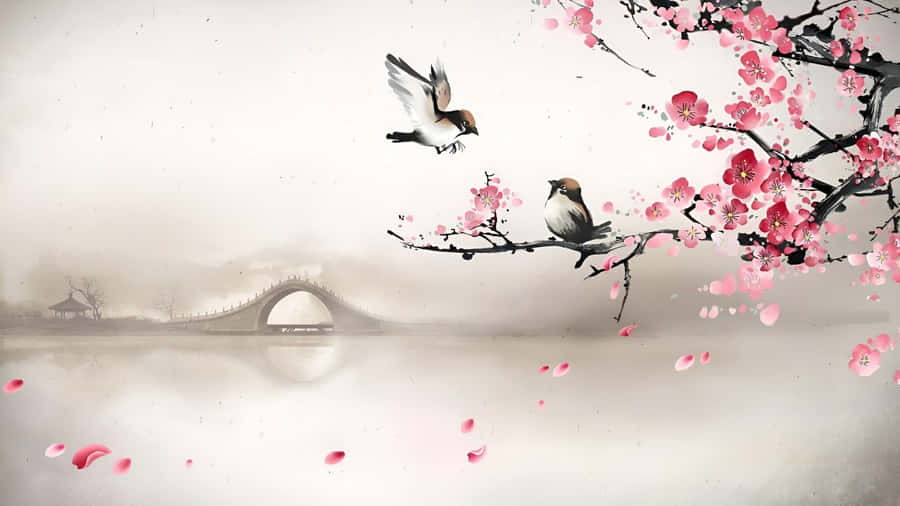 Chinese Watercolor Serenity Wallpaper