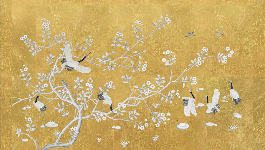 Chinoiserie Gold Background Wallpaper