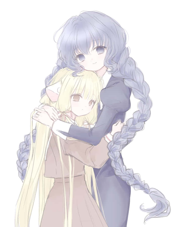 Chobits Characters Yuzukiand Freya Embrace Wallpaper