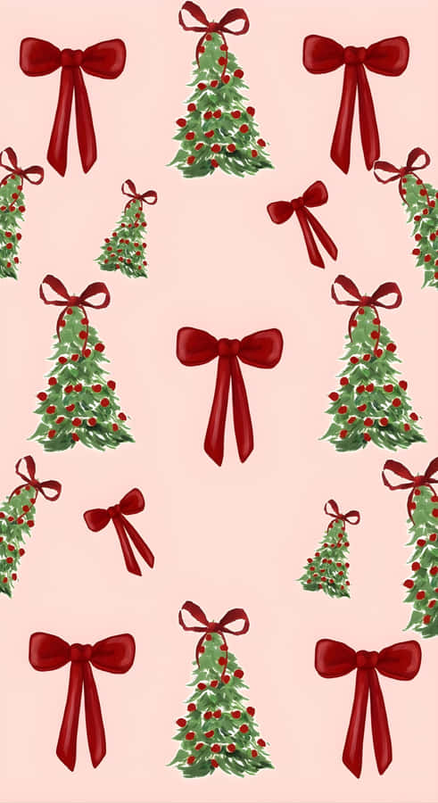 Christmas Bows And Trees Wallpaper