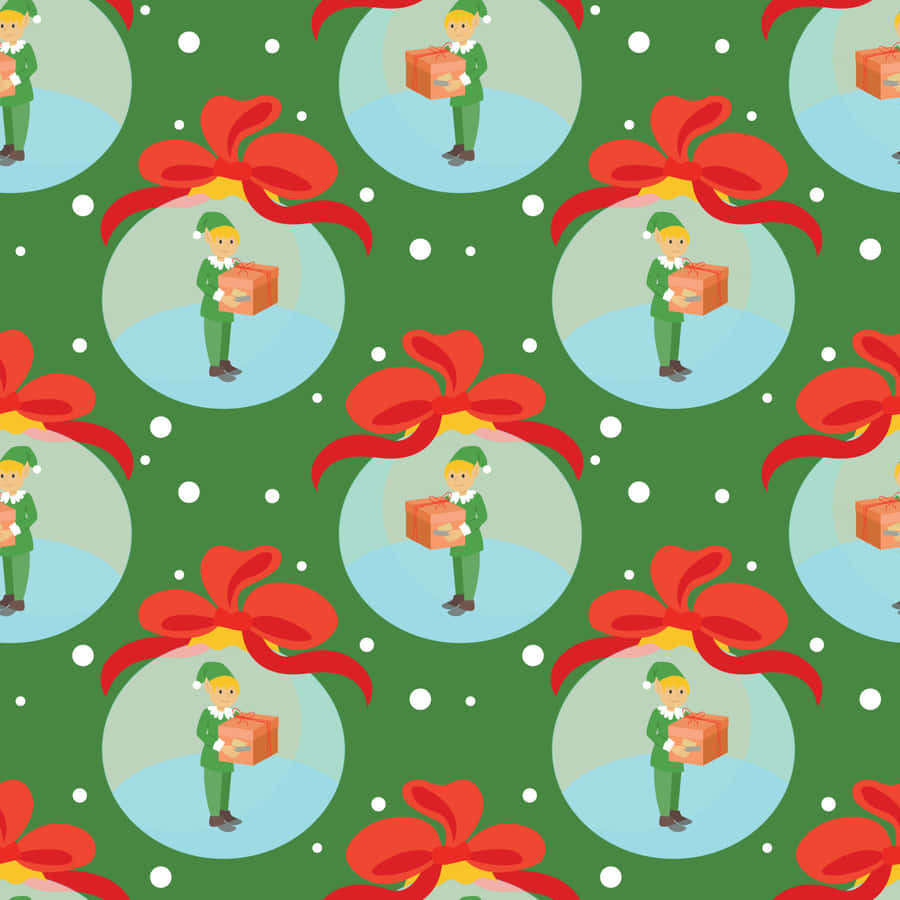 Christmas Elves Holding A Gift Pattern Wallpaper