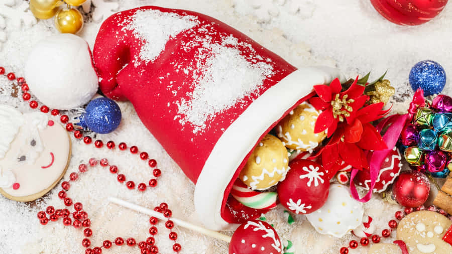 Christmas Hat Filled With Treats Wallpaper