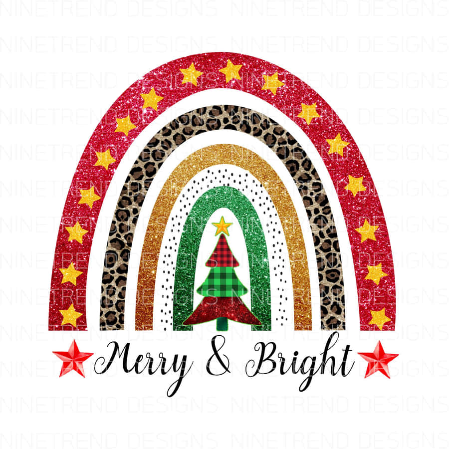 Christmas Rainbow Glitter Tree Design Wallpaper