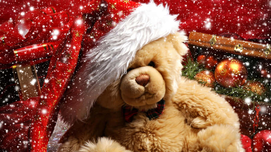 Christmas Teddy Bear Hat Wallpaper