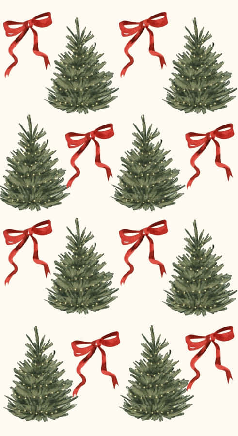 Christmas Trees And Red Bows Wallpaper