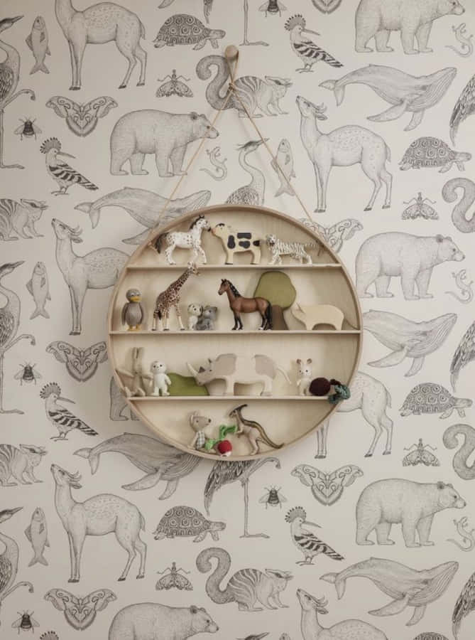 Circular Cabinet Against A Wall With Subtle Design Wallpaper