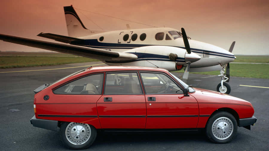 Citroen G S Red With Airplane Wallpaper