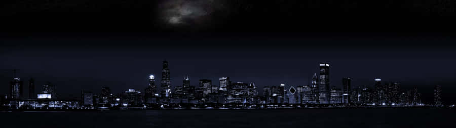 City Buildings Dark Triple Monitor Wallpaper