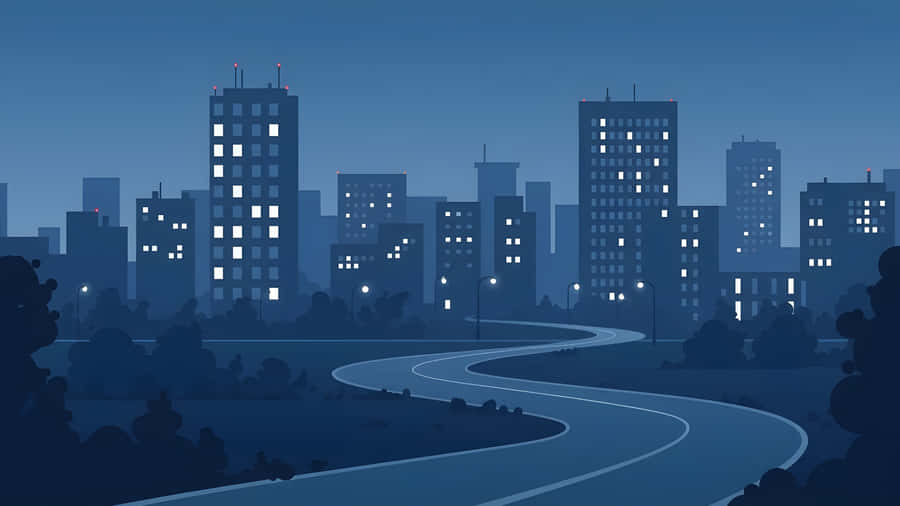 City Skyline Night Road Wallpaper