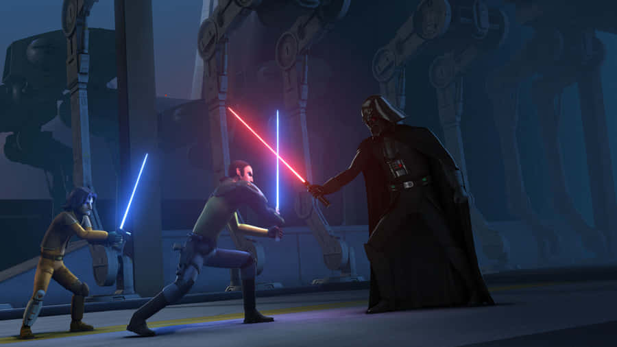 Clashing Lightsabers In An Epic Battle Wallpaper