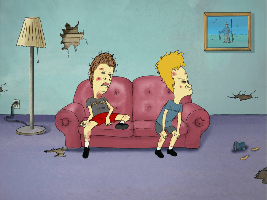 Classic Duo Beavis And Butt-head Lounging On Couch Wallpaper