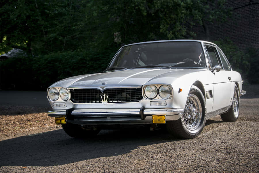 Classic White Maserati Mexico Parked Wallpaper