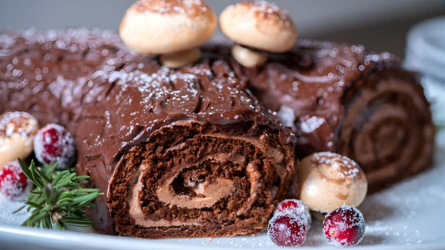 Classic Yule Log Cake Wallpaper