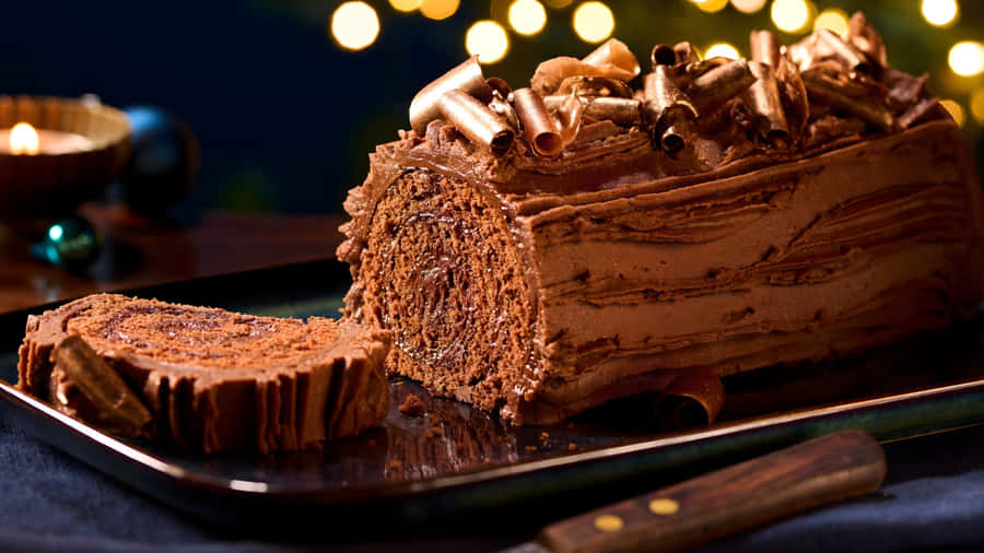 Classic Yule Log Cake Wallpaper