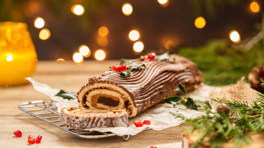 Classic Yule Log Cake Wallpaper